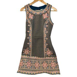 Maeve Anthropologie Women's Gray Neoprene Embroidered Shift Dress Anthro Size 4